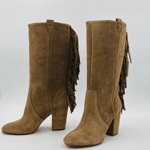 Nine West Tan Suede Fringe Heeled Boots